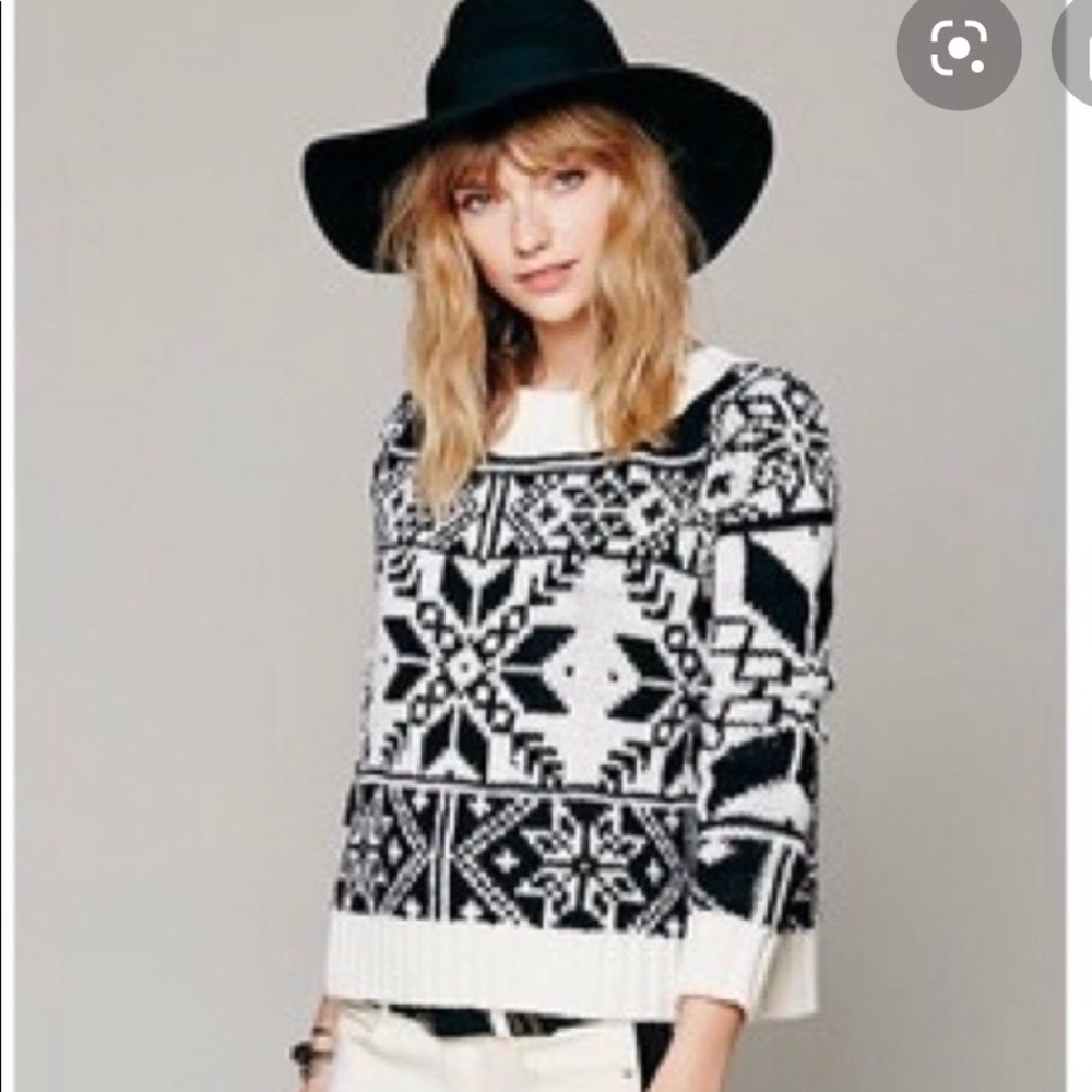 Free People Black and White Patterned Sweater